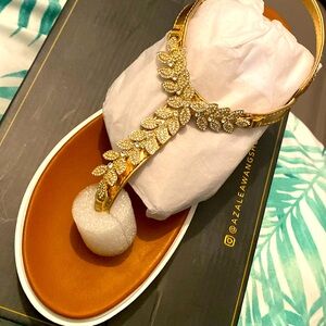 Azalea Wang rose, gold rhinestone platform, sandals, size 10